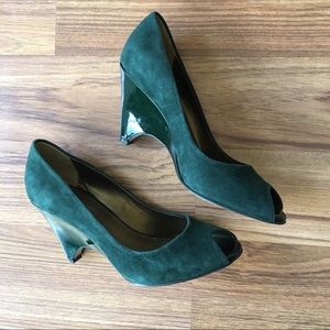 Franco Sarto Peep Toe Wedges (Emerald Green)